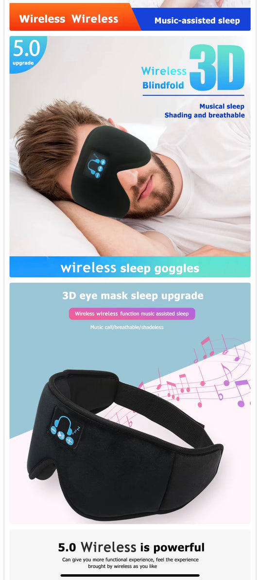 Sleep Headphones 3D Bluetooth 5.0 Headband Sleeping Headphones Wireless Music Eye Mask Cover Sleep Earbuds for Side Sleeper