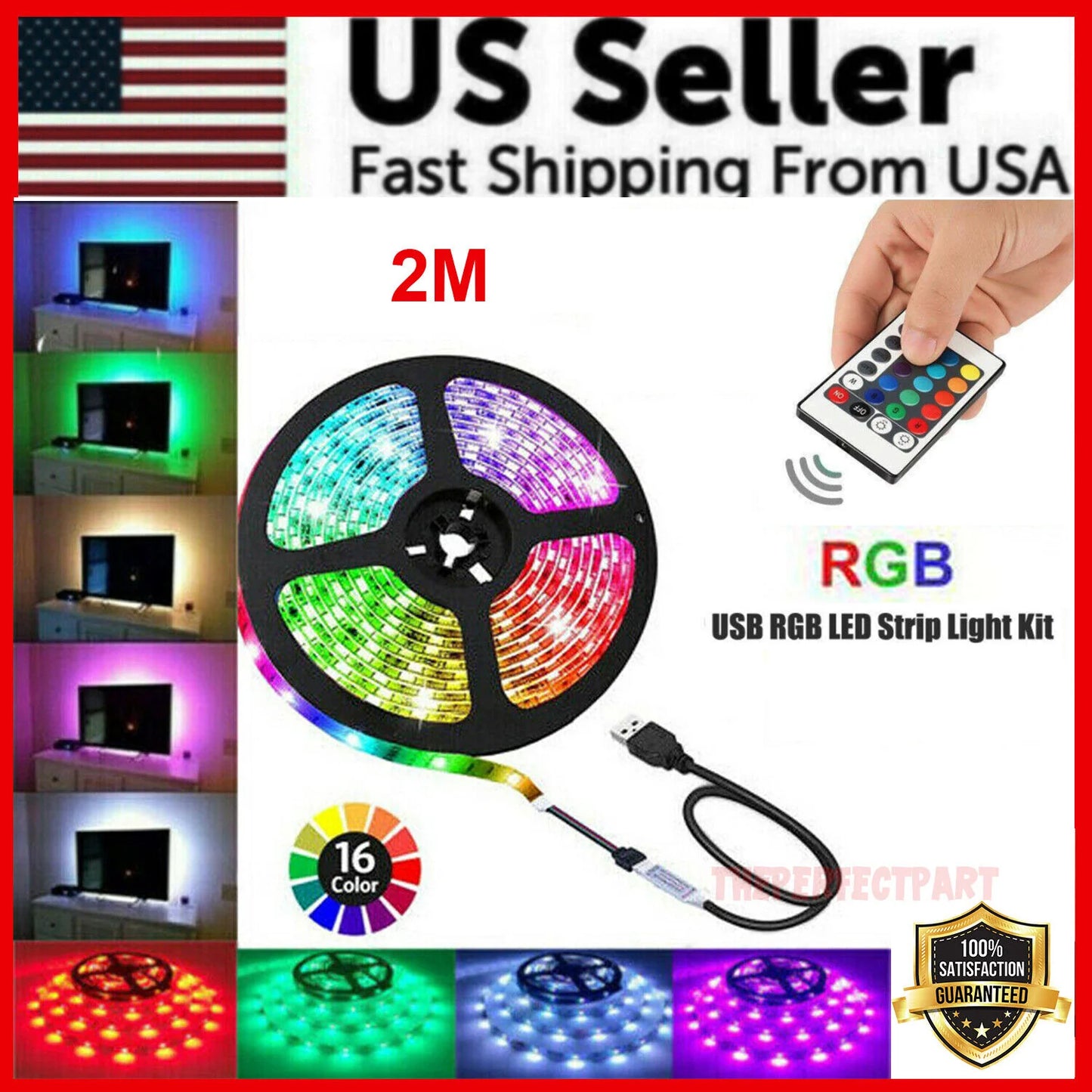 5V USB LED Strip Lights TV Back Light 5050 RGB Colour Changing with 24Key Remote